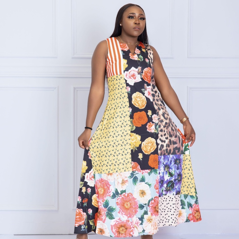 Adriana Multicolor Sleeveless Patchwork Dress
